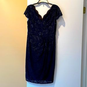 Adrianna Papell Navy, Size 12, sequined dress w scalloped v-neck. Worn twice.